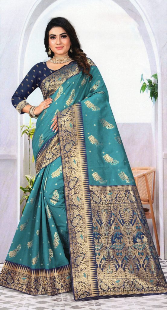 Sea Blue Banarasi Katan Zari Weaving Saree SKU 251-416