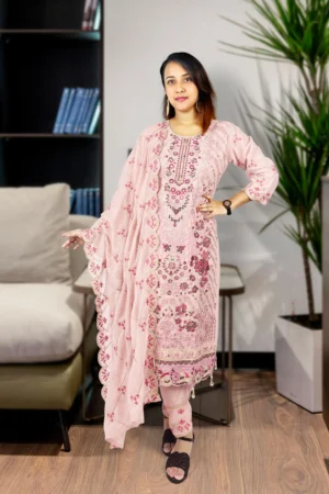 A-line Embroidered Motifz Organza Embroidery Khatli Work Ladies Suits,Stitched, Pink